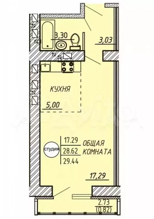 Квартира-студия, 29,4 м, 13/17 эт. - Фото 0