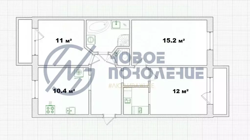 3-к кв. Омская область, Омск ул. Рокоссовского, 12к3 (70.0 м) - Фото 1