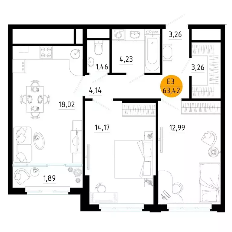 2-к кв. Рязанская область, Рязань ул. Земнухова (63.42 м) - Фото 1