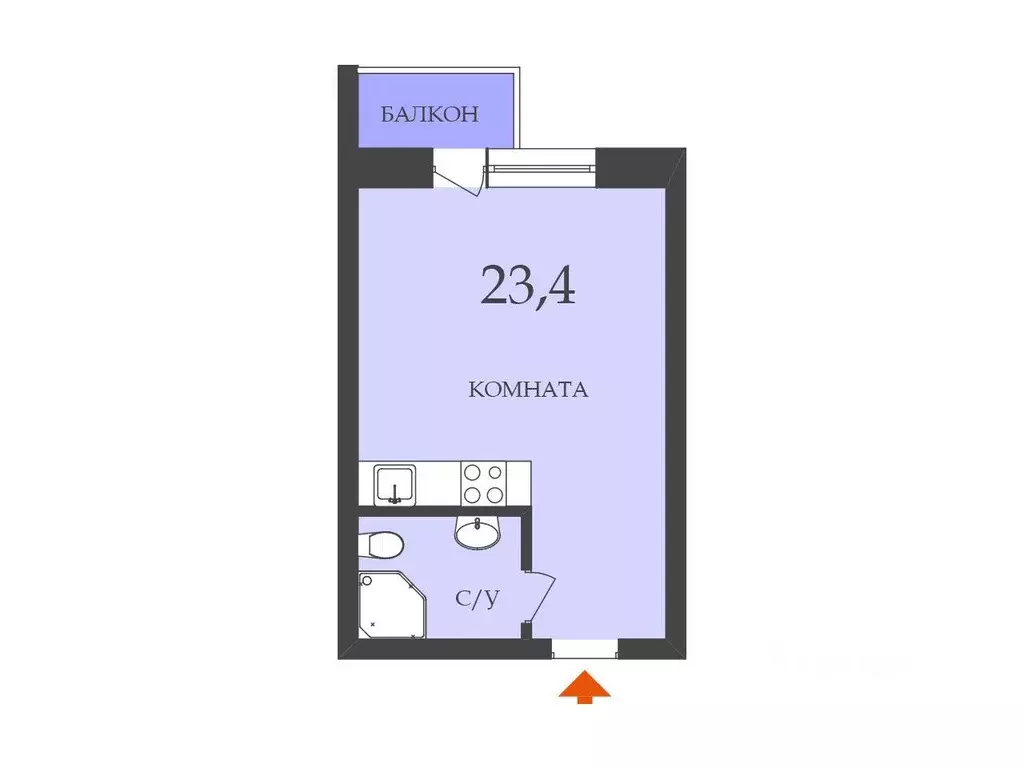 Квартира, студия, 23.4 м - Фото 1