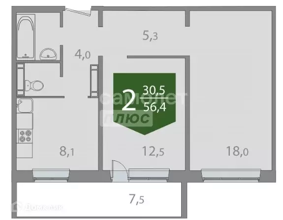 Продаётся 2-к квартира, 56.4 м - Фото 0