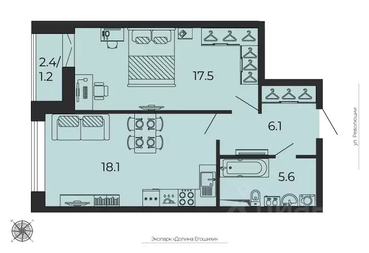 2-к кв. Пермский край, Пермь ул. Революции, 2А (48.35 м) - Фото 0