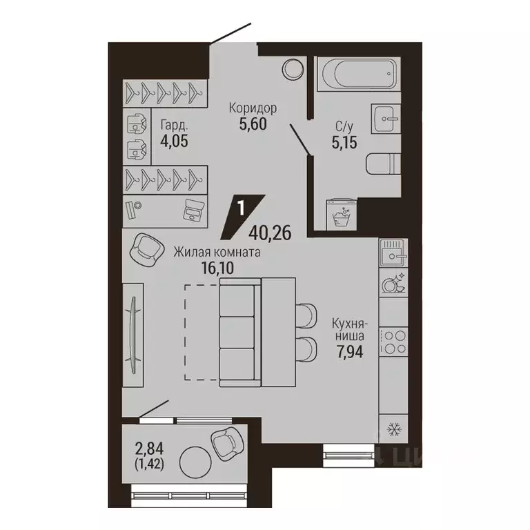 1-к кв. Свердловская область, Екатеринбург Центральный жилрайон, Дом 7 ... - Фото 1