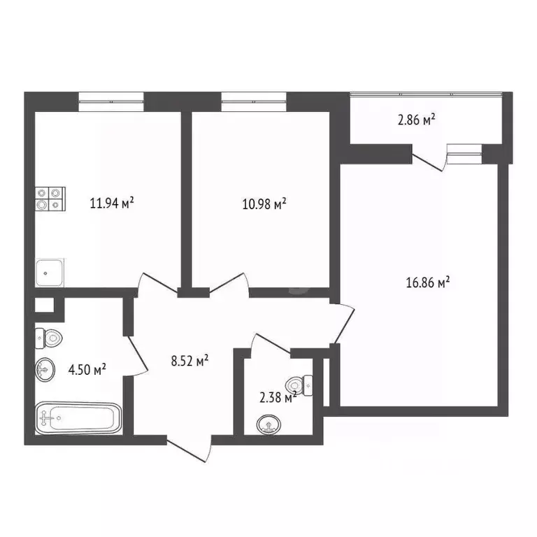 2-к кв. Тюменская область, Тюмень ул. Фармана Салманова, 12 (56.0 м) - Фото 1
