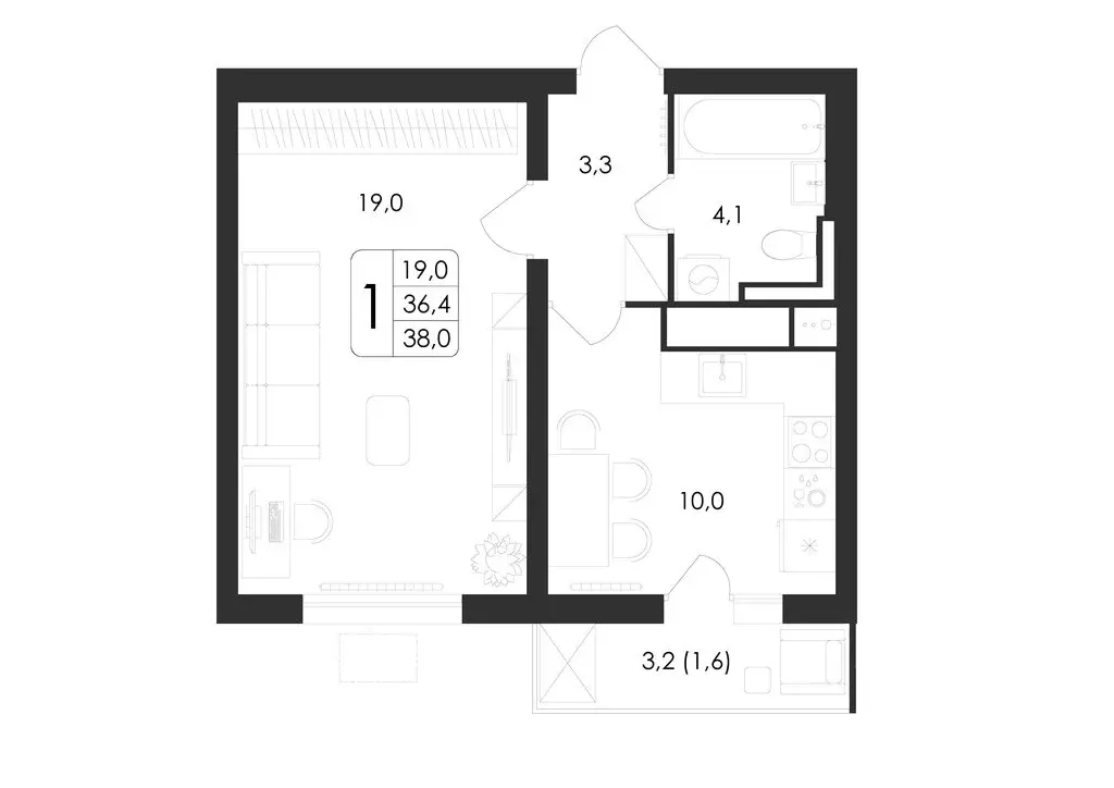 1-комнатная квартира: Воронеж, улица Шишкова, 140Б/23 (38 м) - Фото 0
