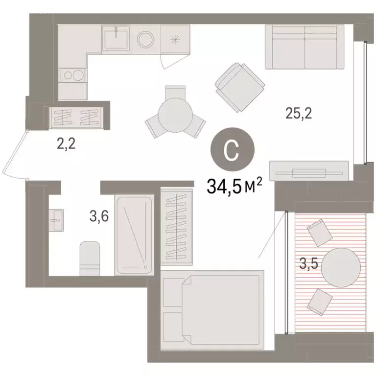 Квартира-студия: Тюмень, Урайская улица (34.45 м) - Фото 1