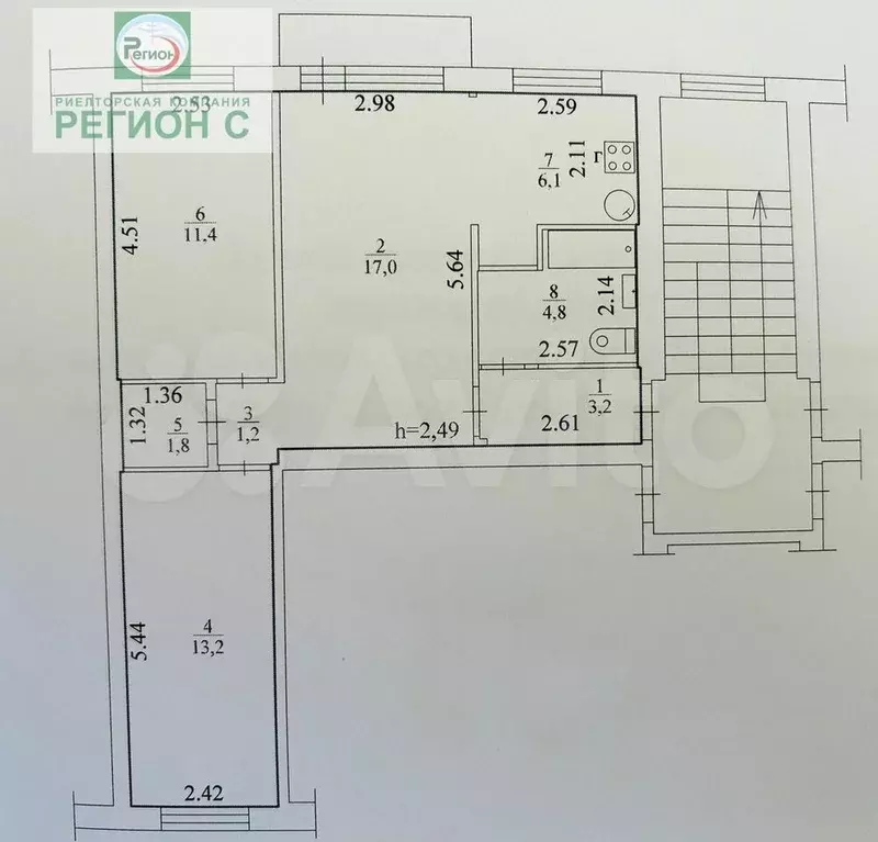 3-к. квартира, 59 м, 2/5 эт. - Фото 0