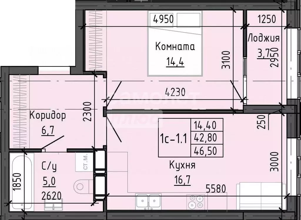 1-комнатная квартира: Ставрополь, улица Доваторцев, 2 (44.92 м) - Фото 1