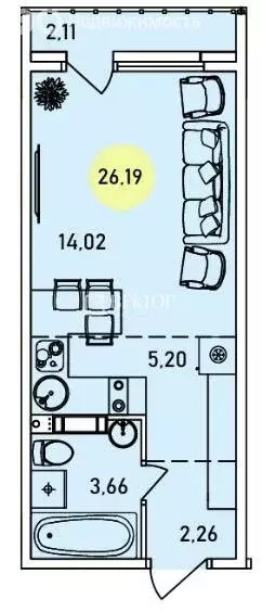 Квартира-студия: Ярославль, район Дядьково, 2-й микрорайон (26.19 м) - Фото 2