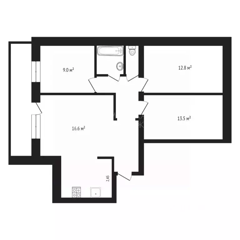 3-к кв. Тюменская область, Тюмень ул. Водников, 12 (75.9 м) - Фото 2