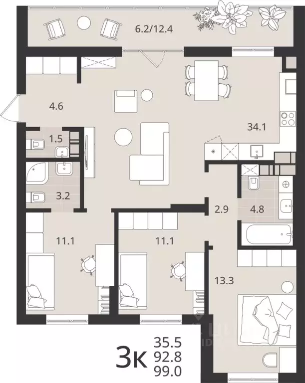 3-к кв. Калининградская область, Калининград Мичуринец-1 СТ, Луччи ... - Фото 1