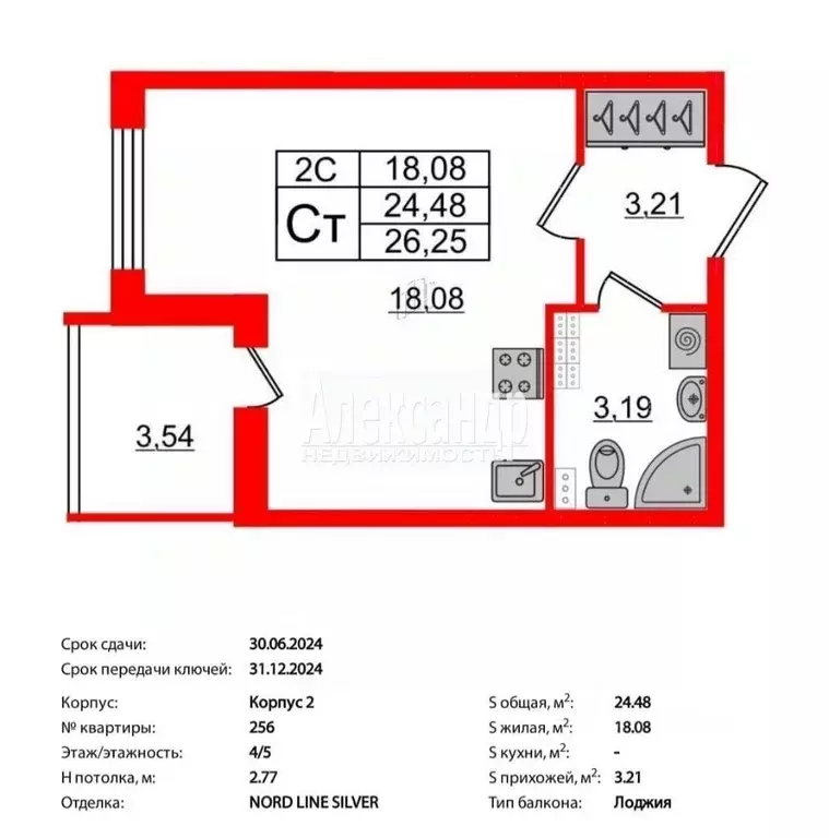 Студия Санкт-Петербург Пулковское ш., 99к6 (24.23 м) - Фото 1