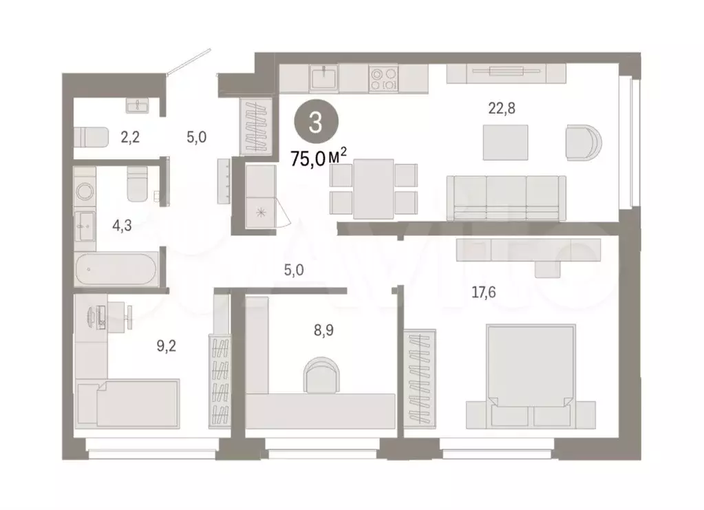 3-к. квартира, 75 м, 2/7 эт. - Фото 0