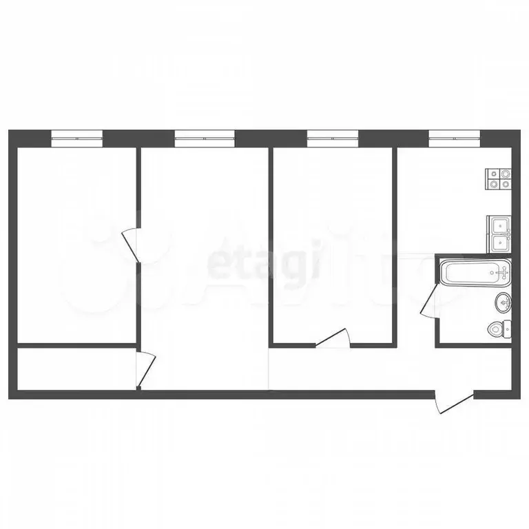 3-к. квартира, 52,2 м, 1/4 эт. - Фото 0