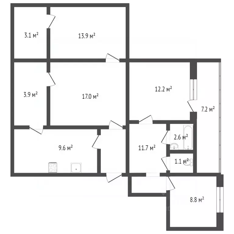 4-к кв. Севастополь просп. Октябрьской Революции, 52 (75.0 м) - Фото 2