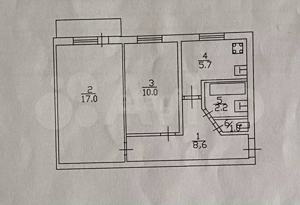 2-к. квартира, 44,5 м, 5/5 эт. - Фото 0