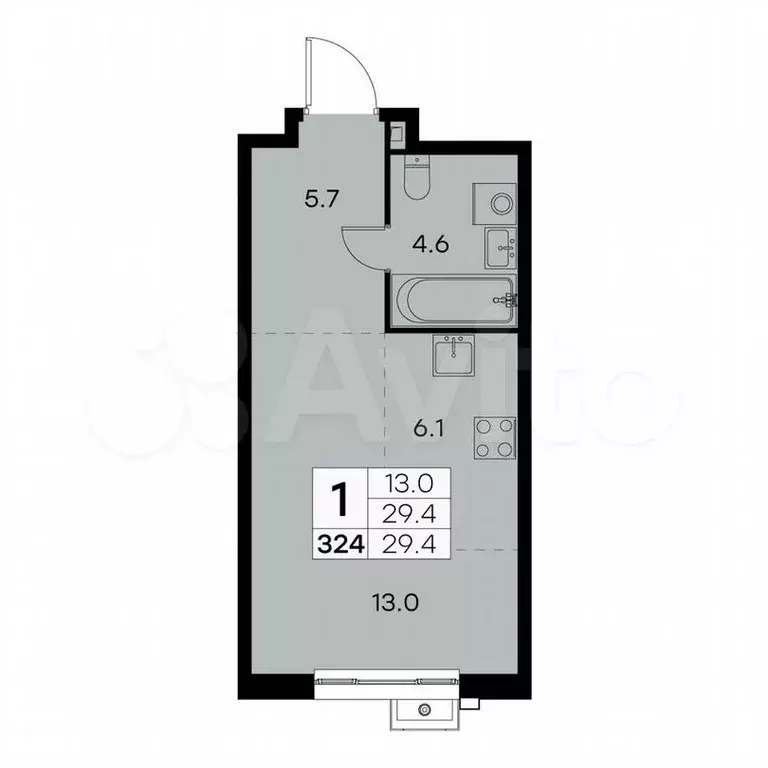 1-к. квартира, 29,4м, 8/23эт. - Фото 0