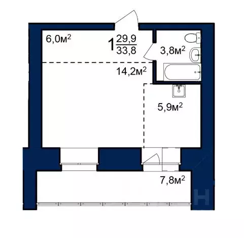 Студия Амурская область, Благовещенск 224-й кв-л,  (33.8 м) - Фото 0