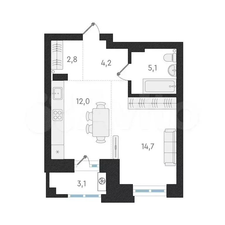 Квартира-студия, 38,8 м, 7/20 эт. - Фото 0
