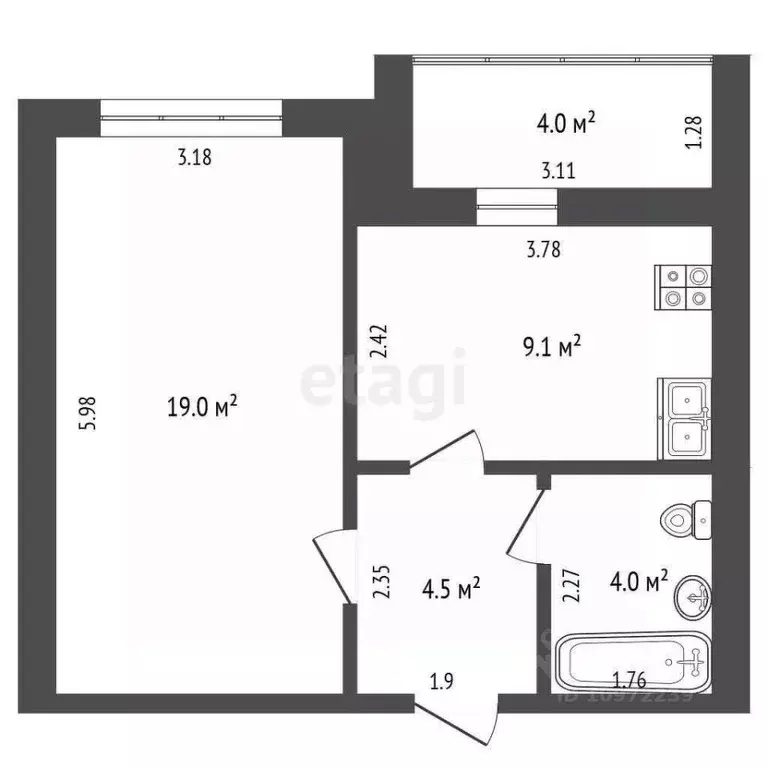 1-к кв. Башкортостан, Стерлитамакский район, Отрадовский сельсовет, с. ... - Фото 2