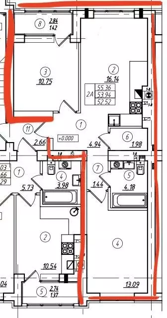 2-к. квартира, 54 м, 1/8 эт. - Фото 0