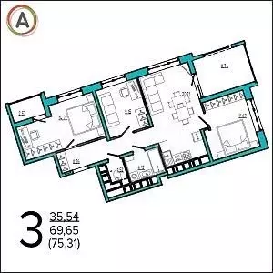 3-к. квартира, 75,3м, 5/16эт. - Фото 1