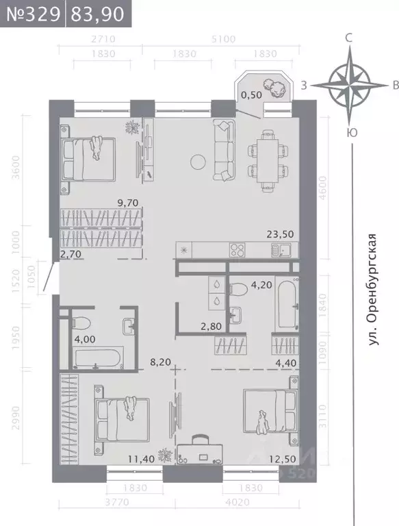 3-к кв. Татарстан, Казань ул. Шишкина (83.9 м) - Фото 1