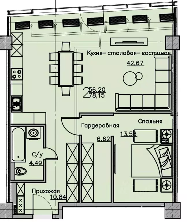 1-к кв. Воронежская область, Воронеж ул. Куколкина, 18 (78.15 м) - Фото 0