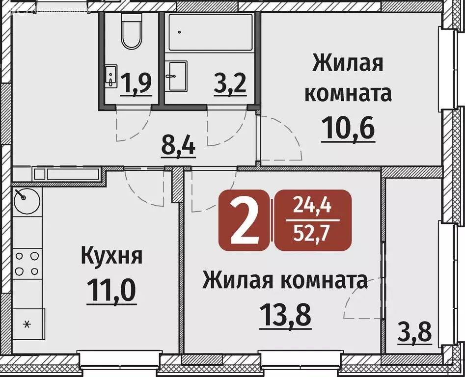 2-комнатная квартира: Чебоксары, улица Энергетиков, поз6 (52.7 м) - Фото 0