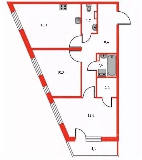 2-к кв. Санкт-Петербург Кузнецовская ул., 58к1 (59.0 м) - Фото 2