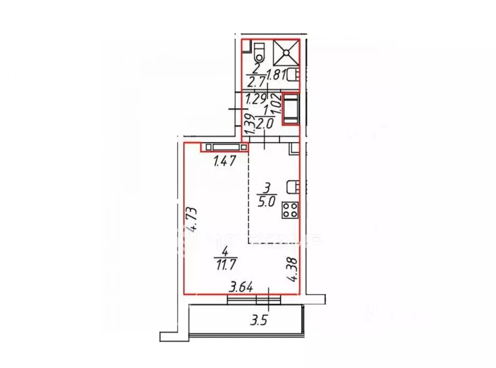 Студия Санкт-Петербург ул. Пахомовская, 22 (21.4 м) - Фото 1