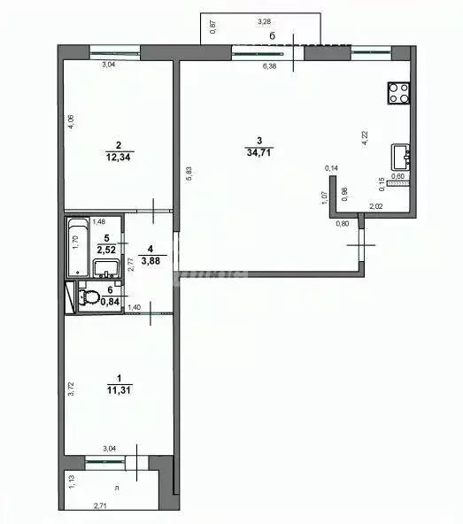 3-к кв. Ульяновская область, Ульяновск ул. Корунковой, 7 (68.0 м) - Фото 2