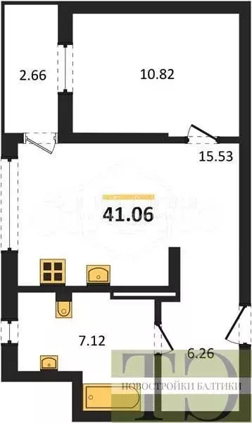 1-к. квартира, 41,1 м, 5/5 эт. - Фото 0