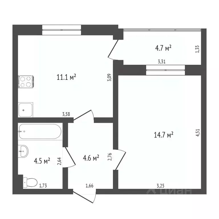 1-к кв. Ханты-Мансийский АО, Ханты-Мансийск ул. Сутормина, 13А (34.9 ... - Фото 0