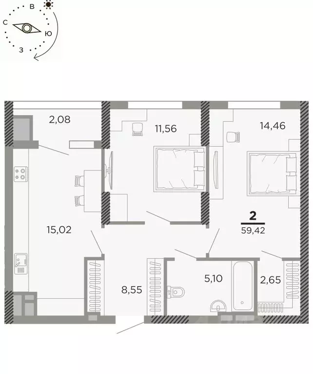 2-к кв. Рязанская область, Рязань Совхозная ул., 6 (59.42 м) - Фото 0