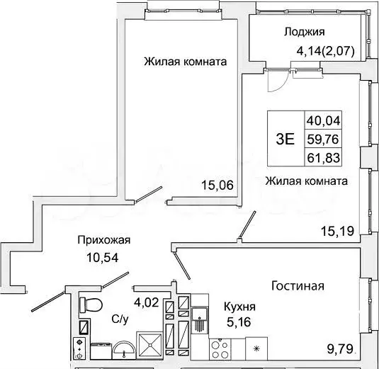 3-к. квартира, 61 м, 13/16 эт. - Фото 1