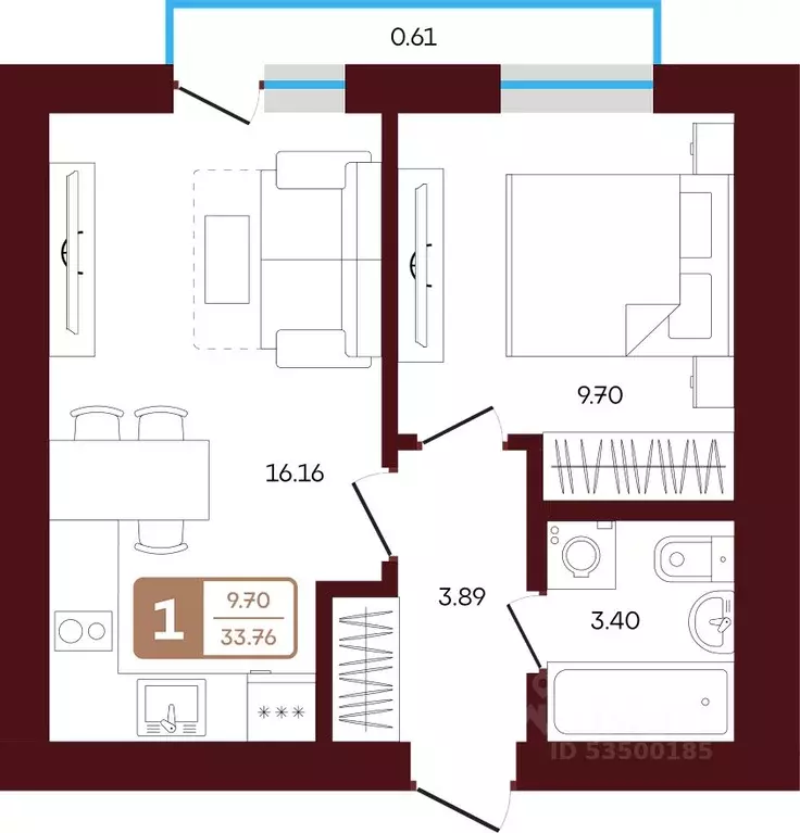 1-к кв. Башкортостан, Иглинский район, с. Акбердино  (33.76 м) - Фото 1