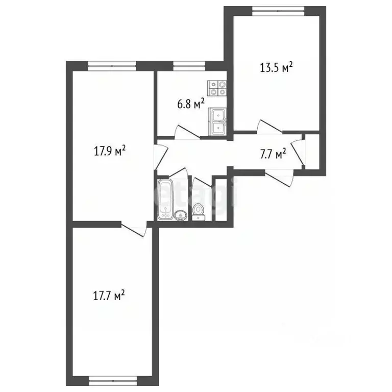 3-к кв. Санкт-Петербург Белградская ул., 16 (67.32 м) - Фото 1