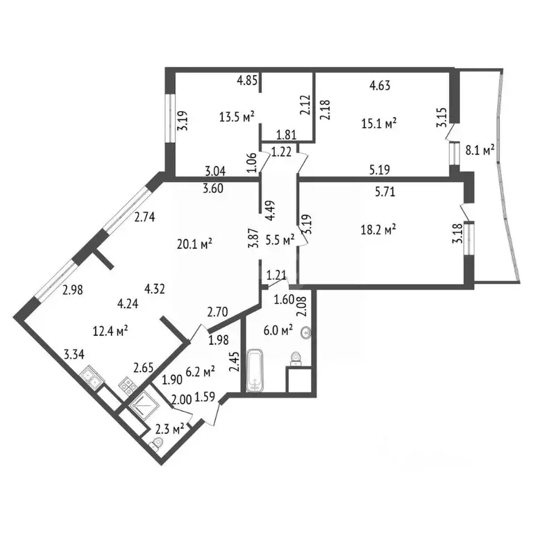 4-к кв. Санкт-Петербург ул. Брянцева, 13к1 (112.0 м) - Фото 2