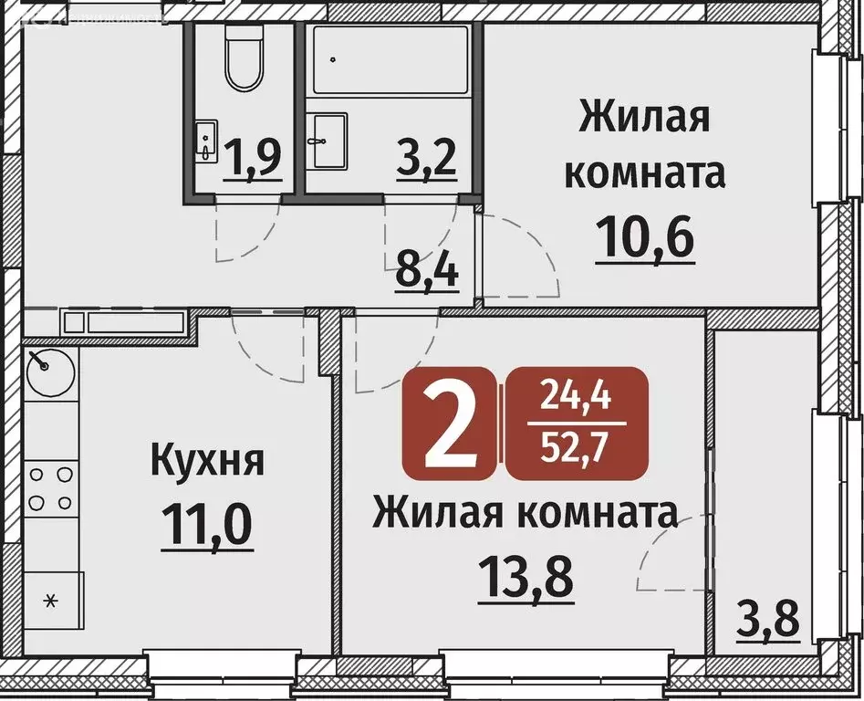 2-комнатная квартира: Чебоксары, улица Энергетиков, поз6 (52.7 м) - Фото 0