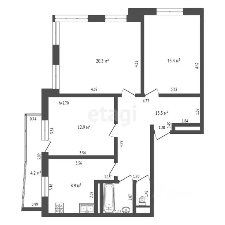 3-к кв. Ханты-Мансийский АО, Ханты-Мансийск ул. Мира, 61 (75.0 м) - Фото 1