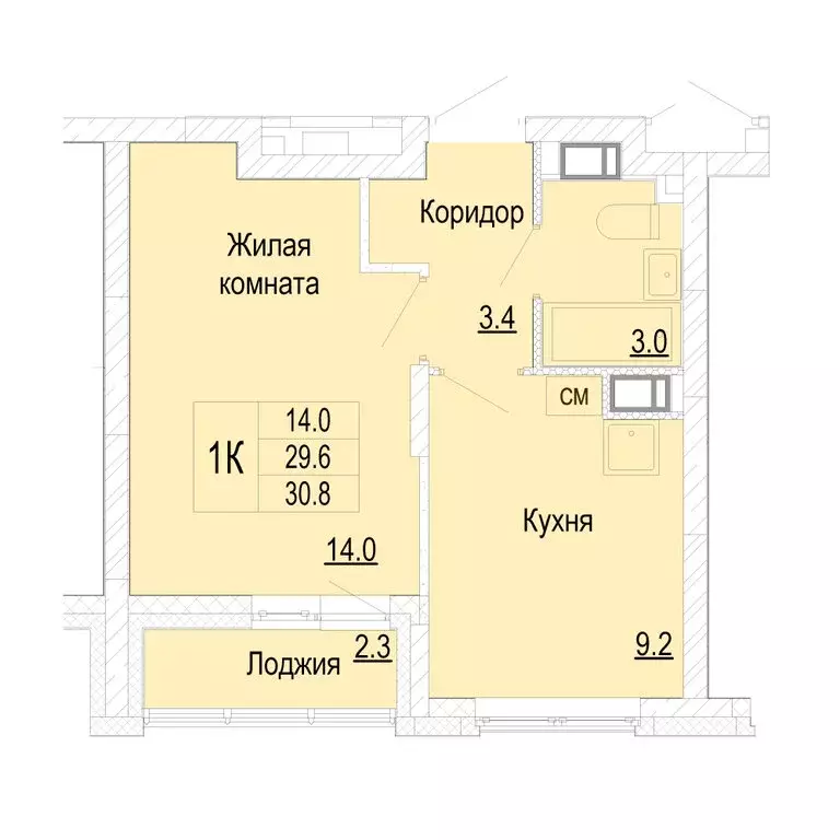 1-комнатная квартира: Нижний Новгород, деревня Кузнечиха (30.8 м) - Фото 0