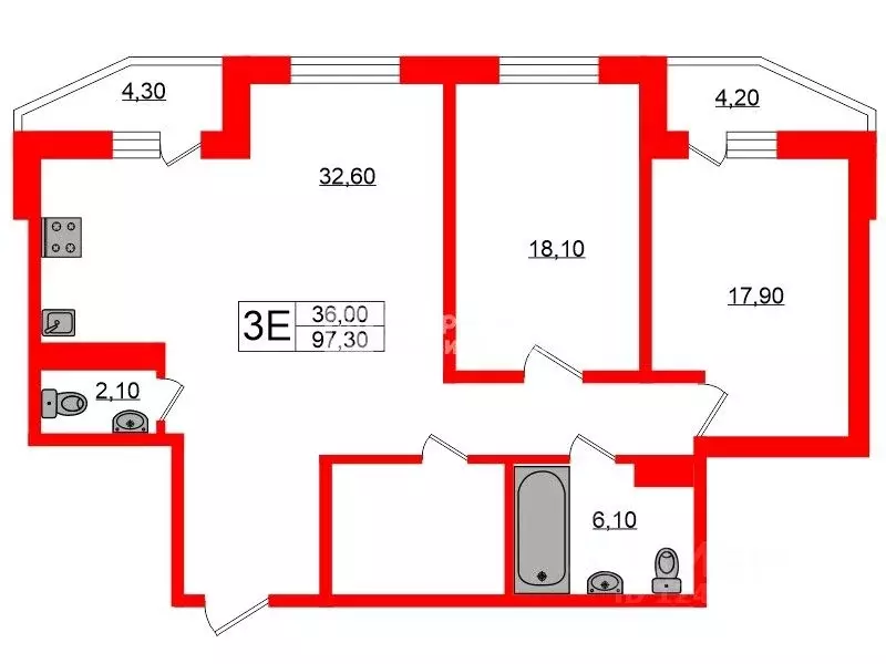 2-к кв. Санкт-Петербург Выборгское ш., 17к1 (97.3 м) - Фото 1