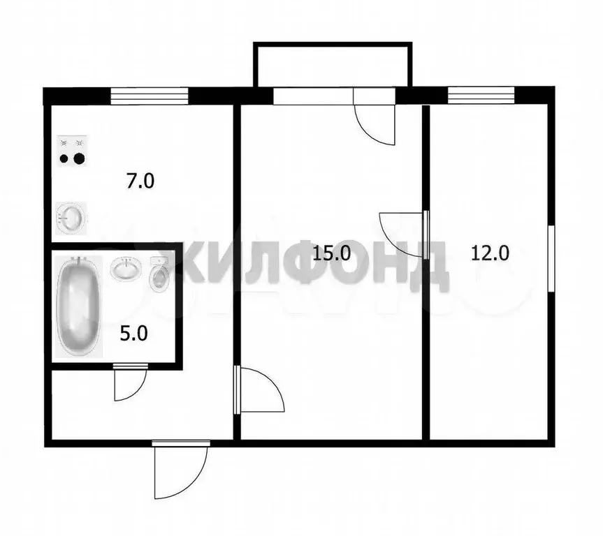 2-к. квартира, 42,1 м, 4/4 эт. - Фото 0