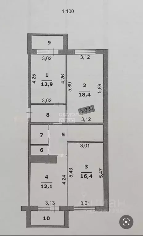 3-к кв. Белгородская область, Белгород Почтовая ул., 48в (76.8 м) - Фото 2