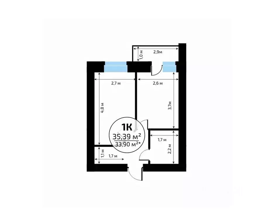 1-к кв. Самарская область, Самара пос. Мехзавод, 1-й кв-л, 50 (35.39 ... - Фото 2