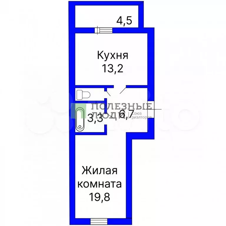 1-к. квартира, 44,7 м, 1/9 эт. - Фото 0