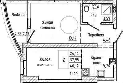 2-к. квартира, 40 м, 8/26 эт. - Фото 0