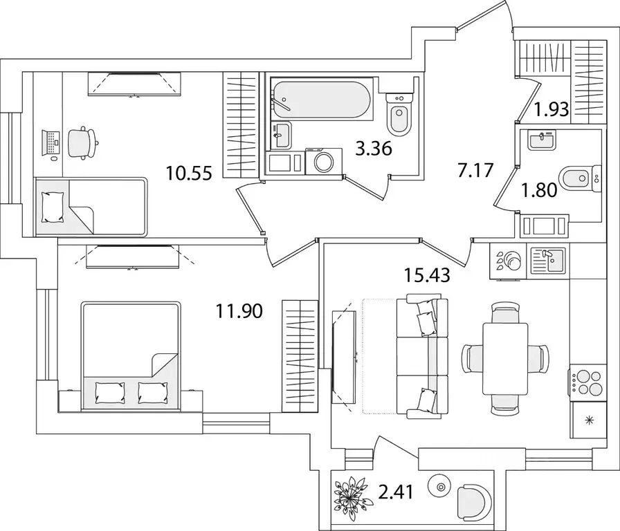 2-к кв. Санкт-Петербург ул. Тамбасова, 5Н (53.35 м) - Фото 0