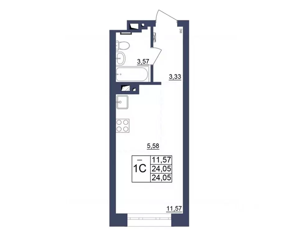 Студия Башкортостан, Уфа Космос жилой комплекс, лит1 (23.87 м) - Фото 0